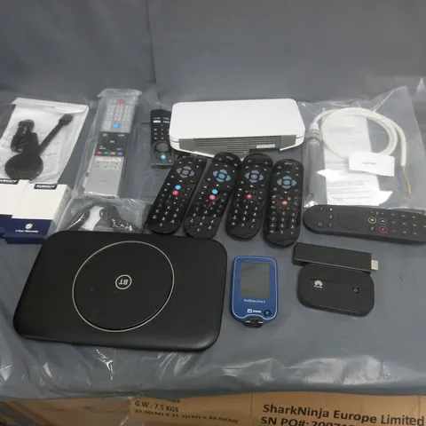 BOX OF APPROXIMATELY 8 ASSORTED ITEMS TO INCLUDE - SKY REMOTES, AMAZON STICK, AND BT HUB ETC. 