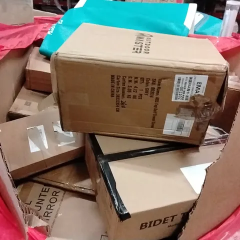 PALLET OF ASSORTED HOUSEHOLD GOODS AND PRODUCTS TO INCLUDE;TOP GOLD TRAVEL COVER,WALL MOUNTED MIRROR,BIDET TOILET SEAT