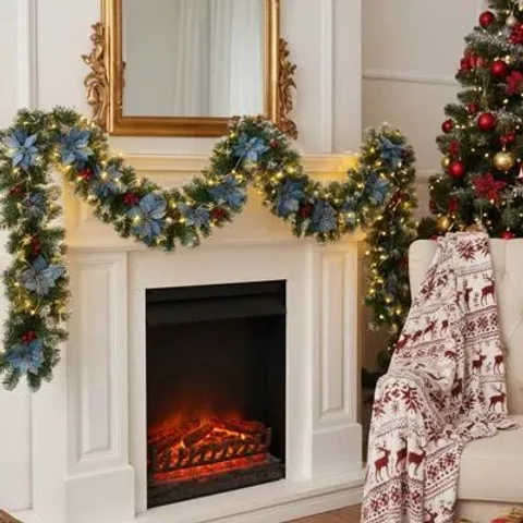 BOXED 180CM LIGHTED FAUX GARLAND WITN LIGHTS (1 BOX)