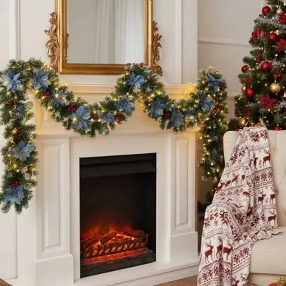 BOXED 180CM LIGHTED FAUX GARLAND WITN LIGHTS (1 BOX)