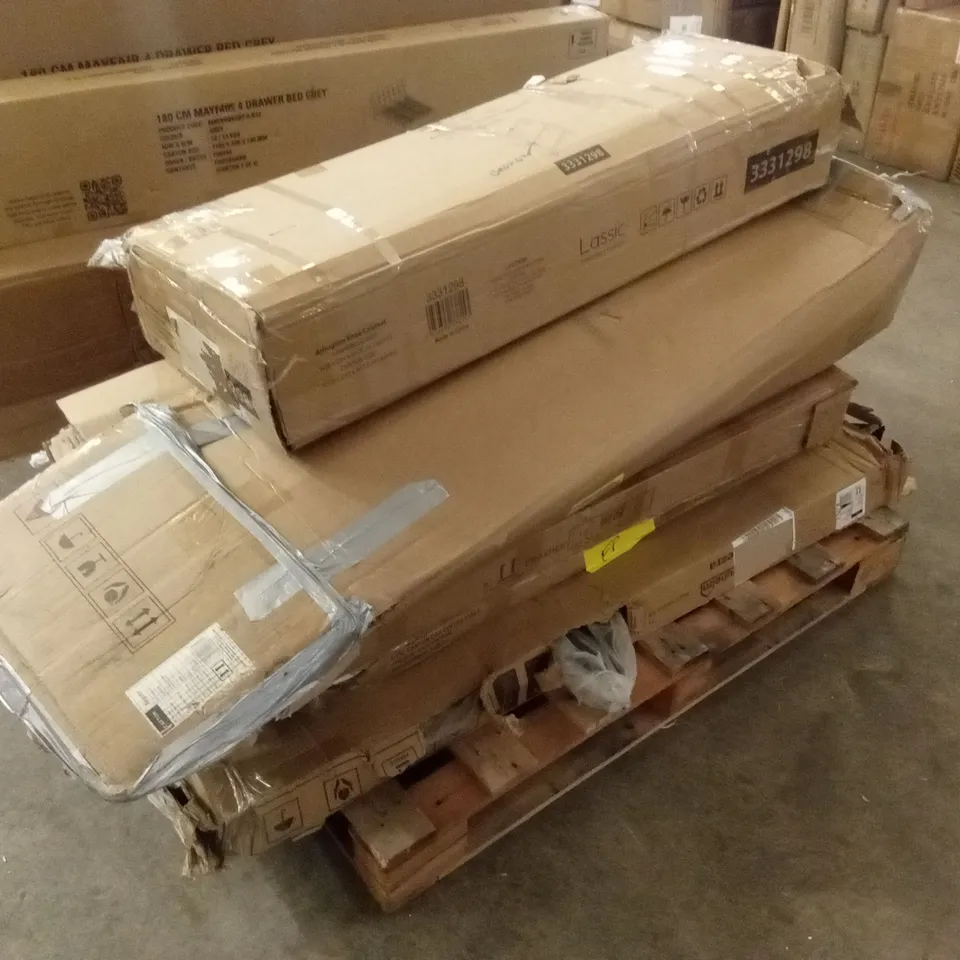 PALLET OF ASSORTED INCOMPLETE DESIGNER FURNITURE PARTS AND PIECES