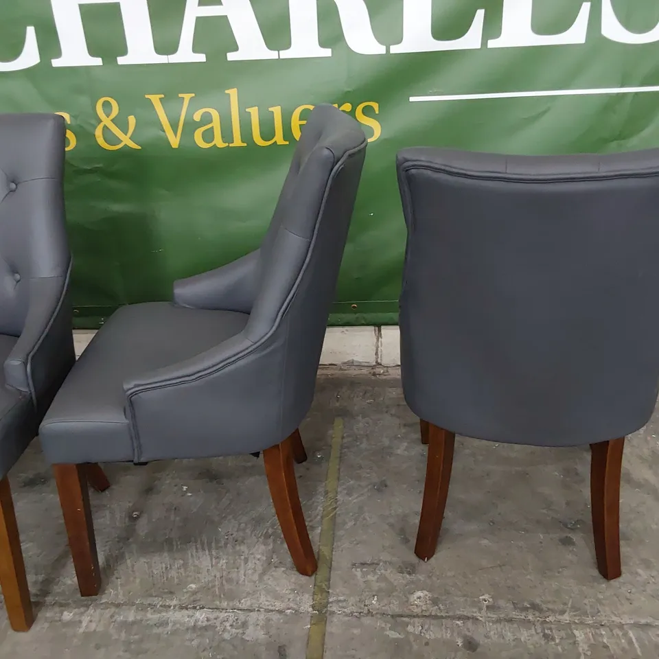 SET OF FOUR UPHOLSTERED BUTTONED BACK DINING CHAIRS GREY PU