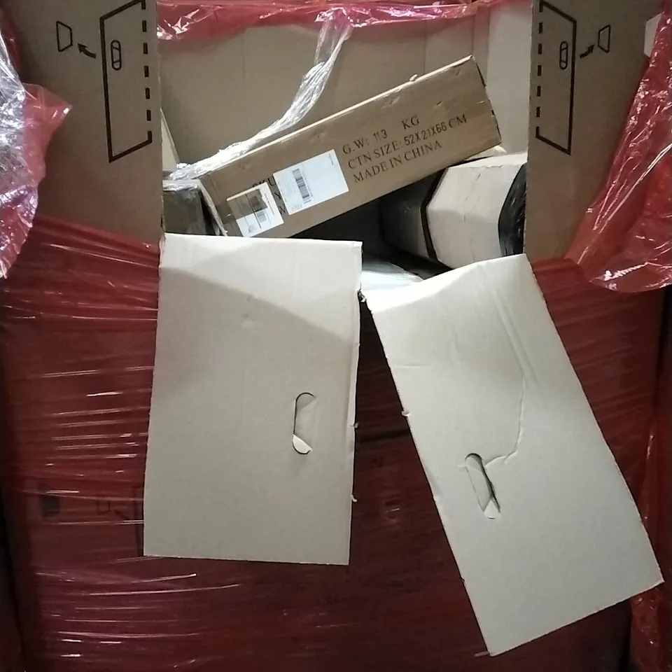 PALLET OF HOUSEHOLD ITEMS TO INCLUDE VIBRATION PLATE EXCERISE MACHINE, CEILING PANEL, WREATH, CEILING LIGHT,  TELESCOPIC LADDER AND OTHER ASSORTED ITEMS...