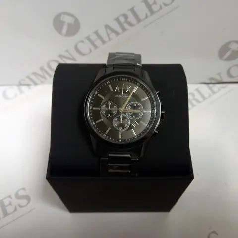 BOXED ARMANI EXCHANGE MENS BANKS CHRONOGRAPH WATCH WITH BRACELET STYLE STRAP - BLACK