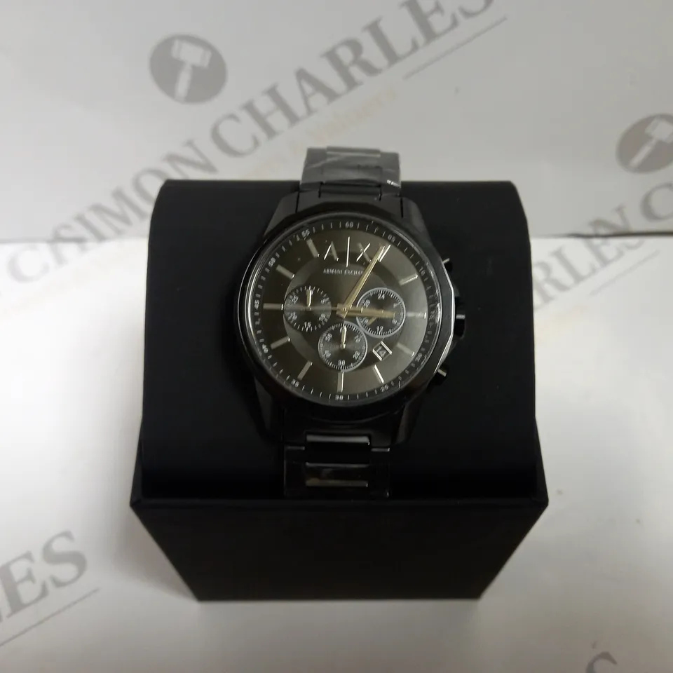 BOXED ARMANI EXCHANGE MENS BANKS CHRONOGRAPH WATCH WITH BRACELET STYLE STRAP - BLACK