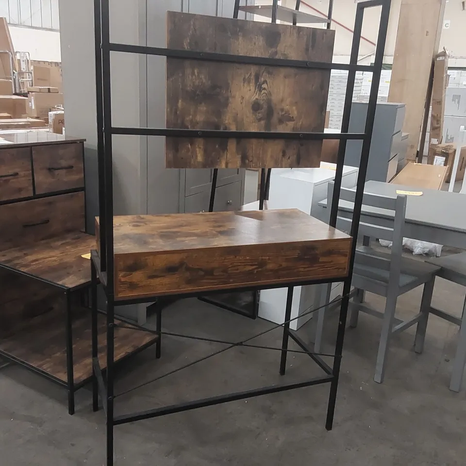 BROOKLYN DARK WOOD DRESSING TABLE WITH MIRROR AND METAL FRAME 