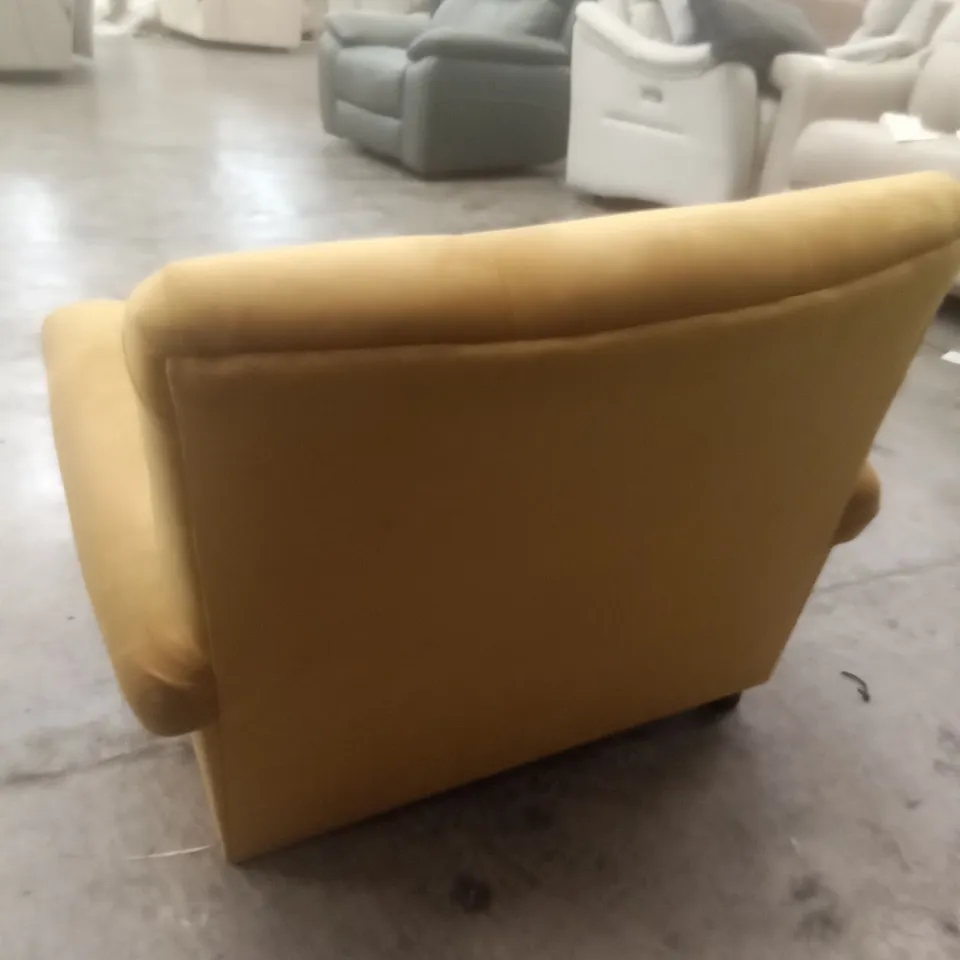 DESIGNER THE LOUNGE COMPANY MADE SMALL ARMCHAIR - YELLOW FABRIC