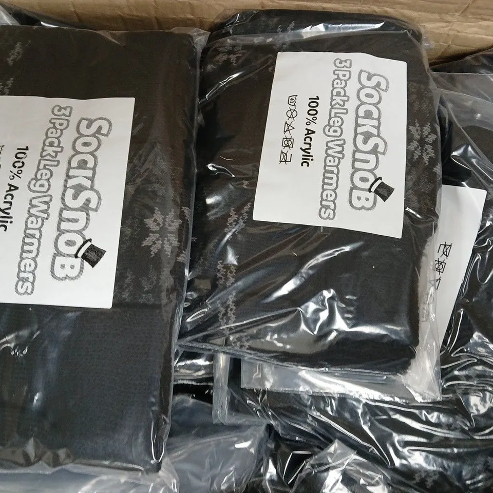 BOX OF APPROXIMATELY 30 BAGS TO INCLUDE 3 PAIRS OF SOCKSNOB LEG WARMERS IN BLACK - COLLECTION ONLY