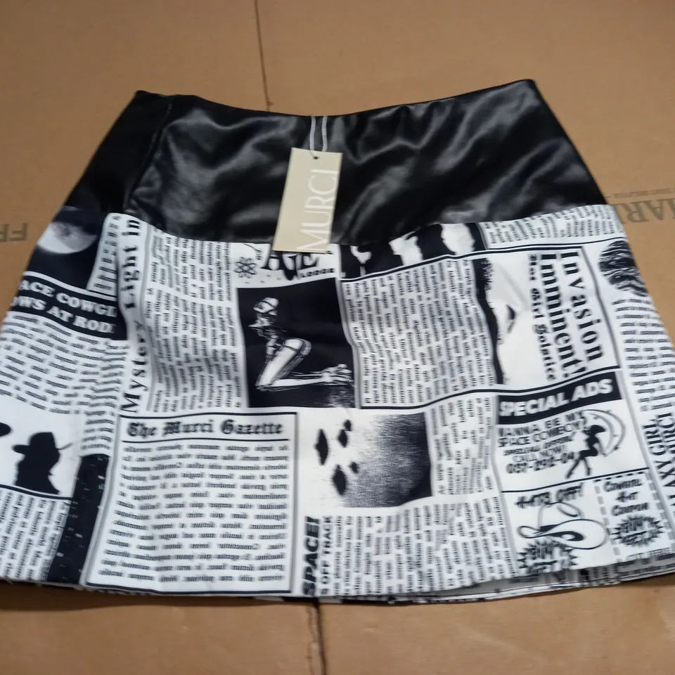 MURCI NEWSPAPER THEMED MINI SKIRT - UK 8