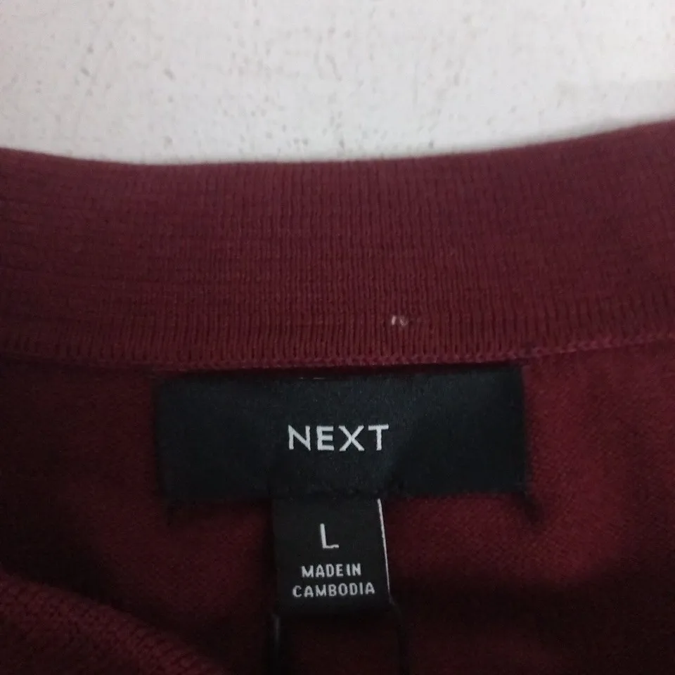 NEXT MEN'S BURGUNDY KNIT POLO SWEATER, SIZE L, REGULAR FIT