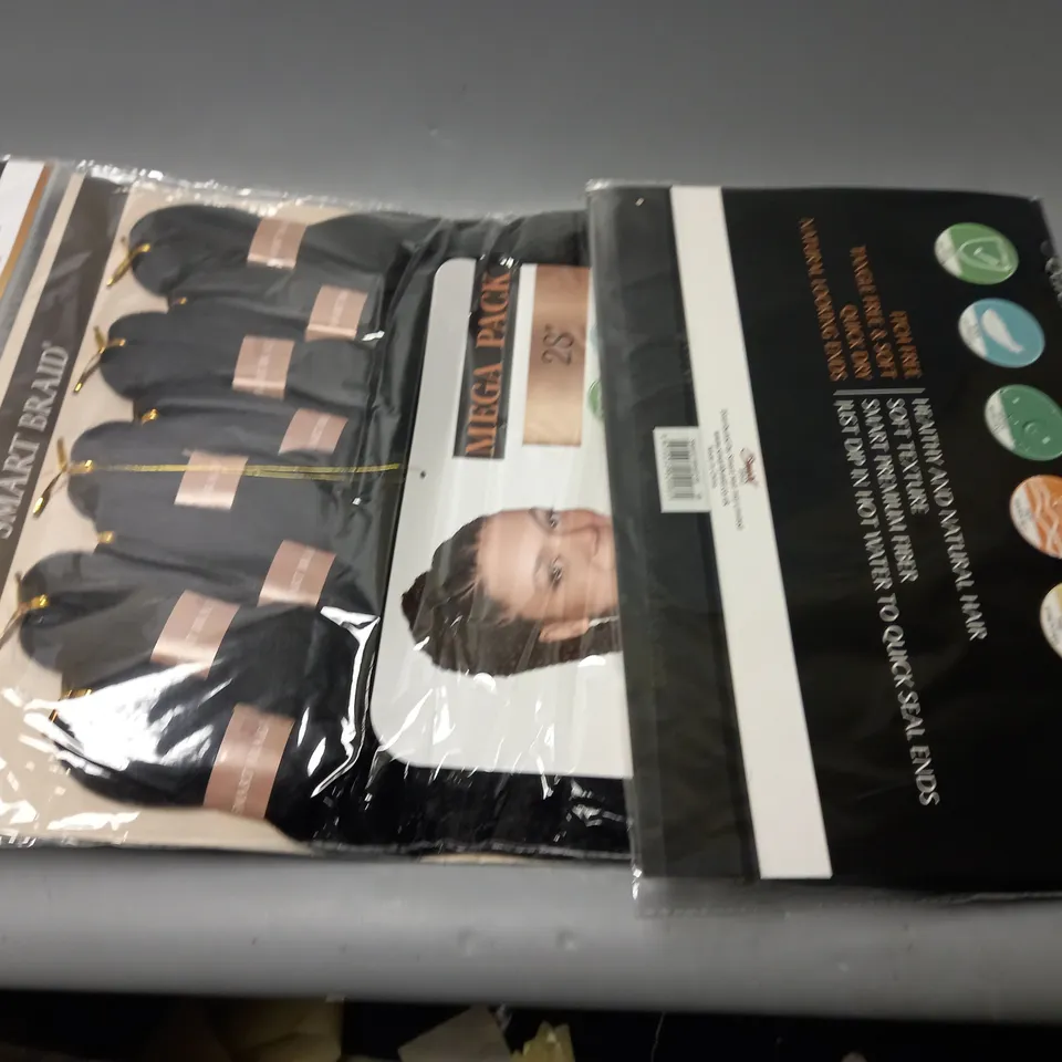 LOT OF 12 ASSORTED ARTIFICIAL HAIR ITEMS TO INCLUDE SMART BRAID PRE STRETCHED 28" EASY BRAID MEGA PACK
