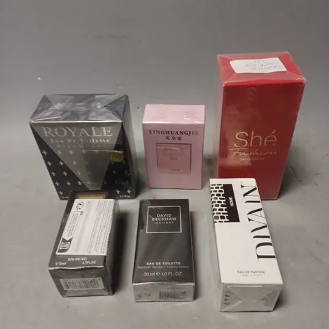 APPROXIMATELY 6 ASSORTED SEALED FRAGRANCES TO INCLUDE - MILESTONE SHE FASHION - DAVID BECKHAM INSTINCT - DIVAIN HOME - ETC