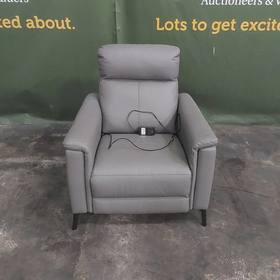 DESIGNER GREY FAUX LEATHER ELECTRIC RECLINER CHAIR 