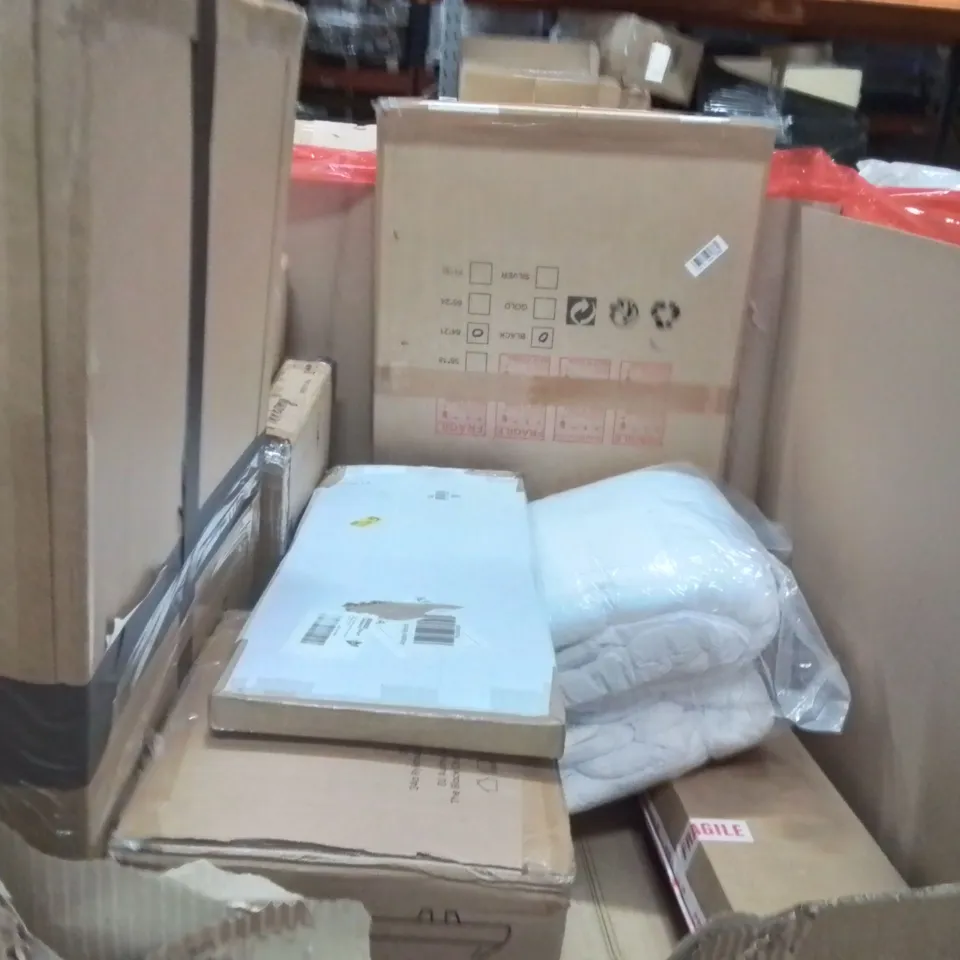 PALLET OF ASSORTED HOUSEHOLD GOODS AND PRODUCTS TO INCLUDE;STAINLESS STEEL LITTER BOX,GLIDEBOARD,KIDS WORLD POSTER