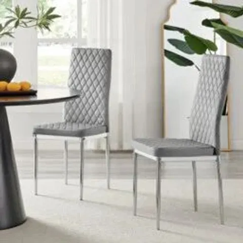 BOXED CELESTE DINING CHAIR, GREY CLASSIC FAUX LEATHER & CHROME 