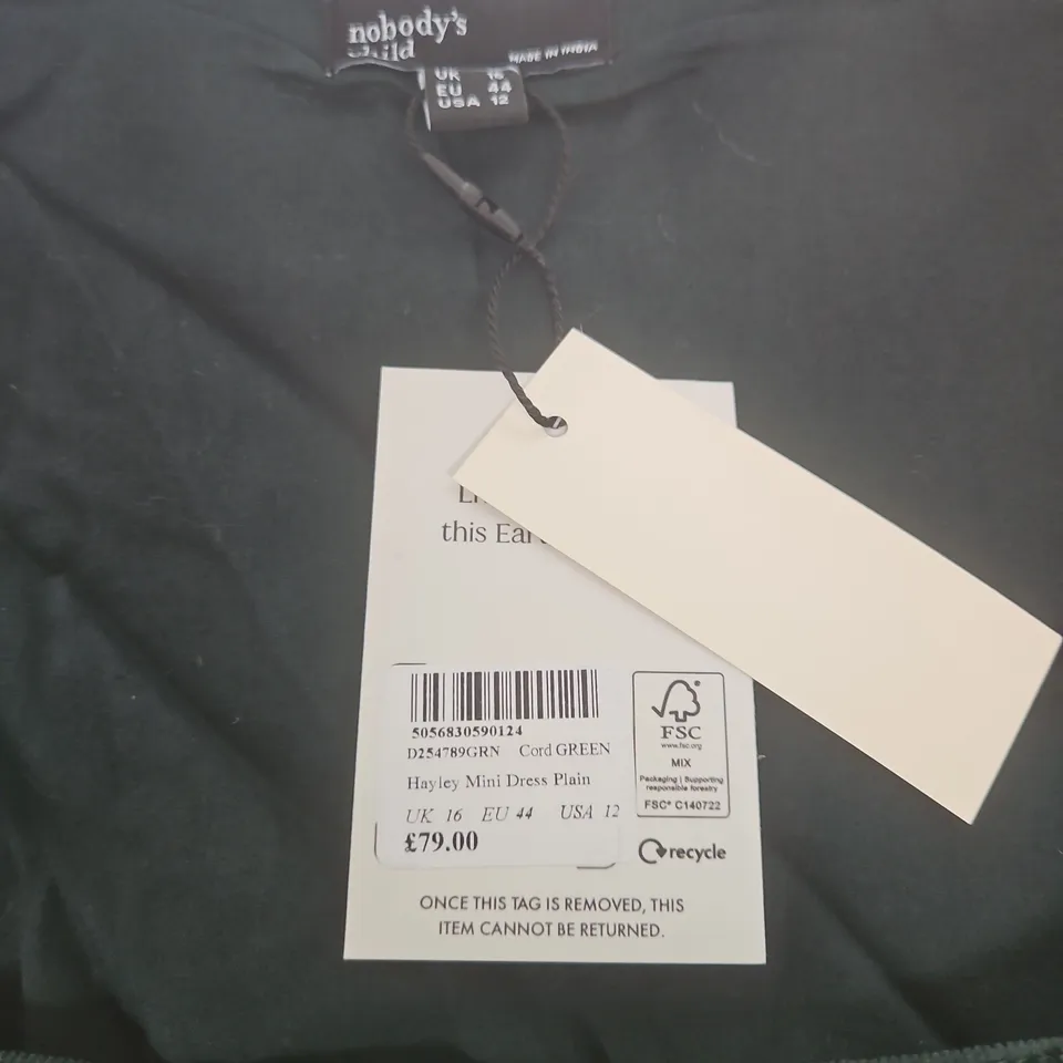 NOBODY'S CHILD HAYLEY MINI DRESS, GREEN, UK 16 (EU 44, USA 12)