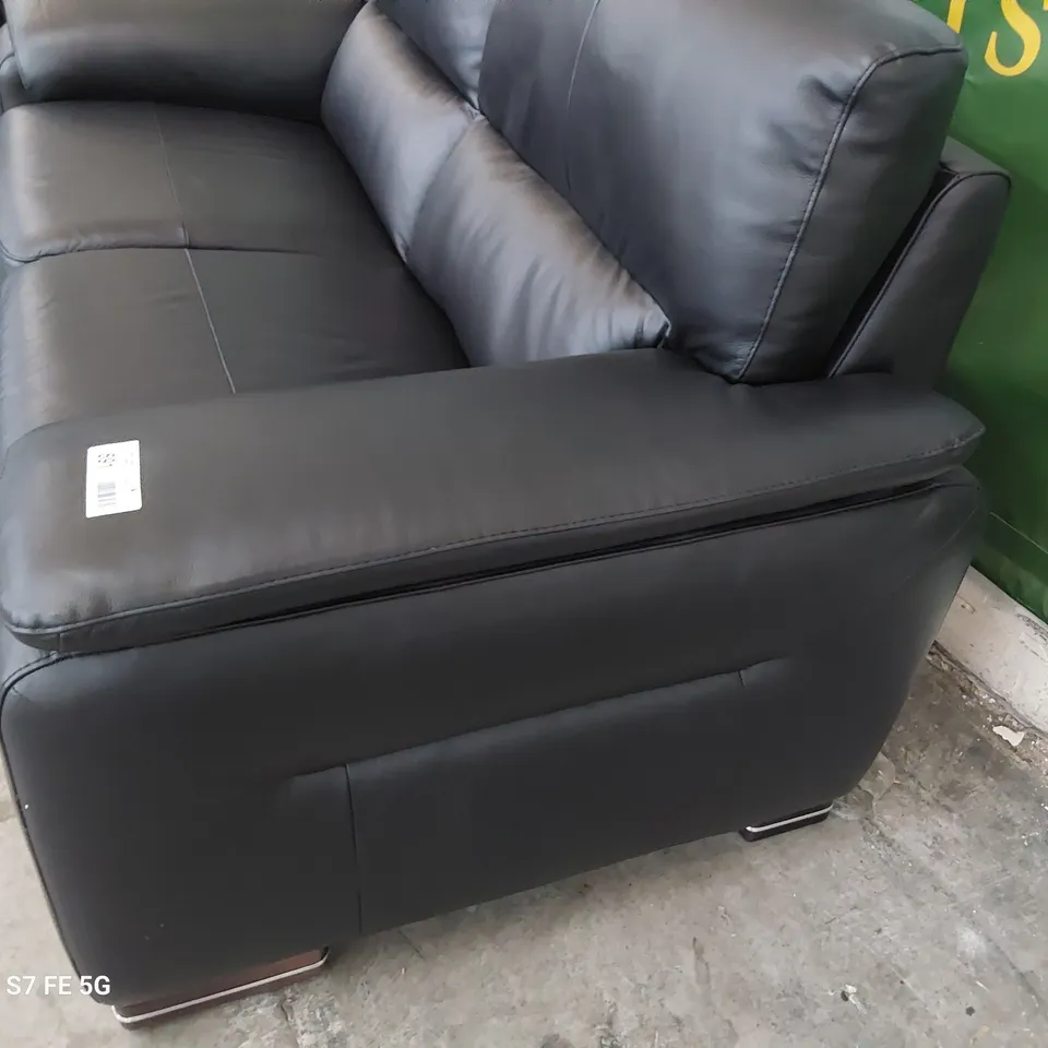 QUALITY ITALIAN DESIGNER GRADO FIXED TWO SEATER SOFA BLACK LEATHER 