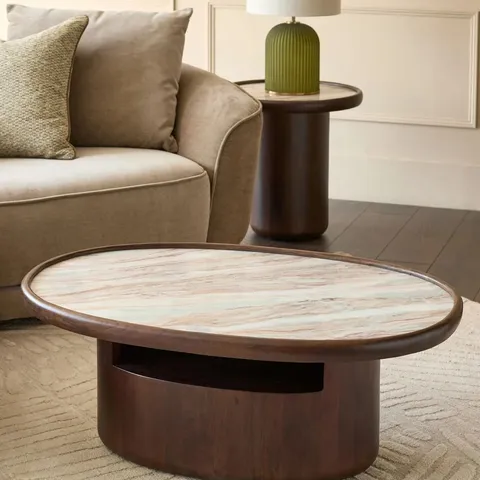BOXED DANETTI RAYNA TORONTO MARBLE DARK WOOD COFFEE TABLE