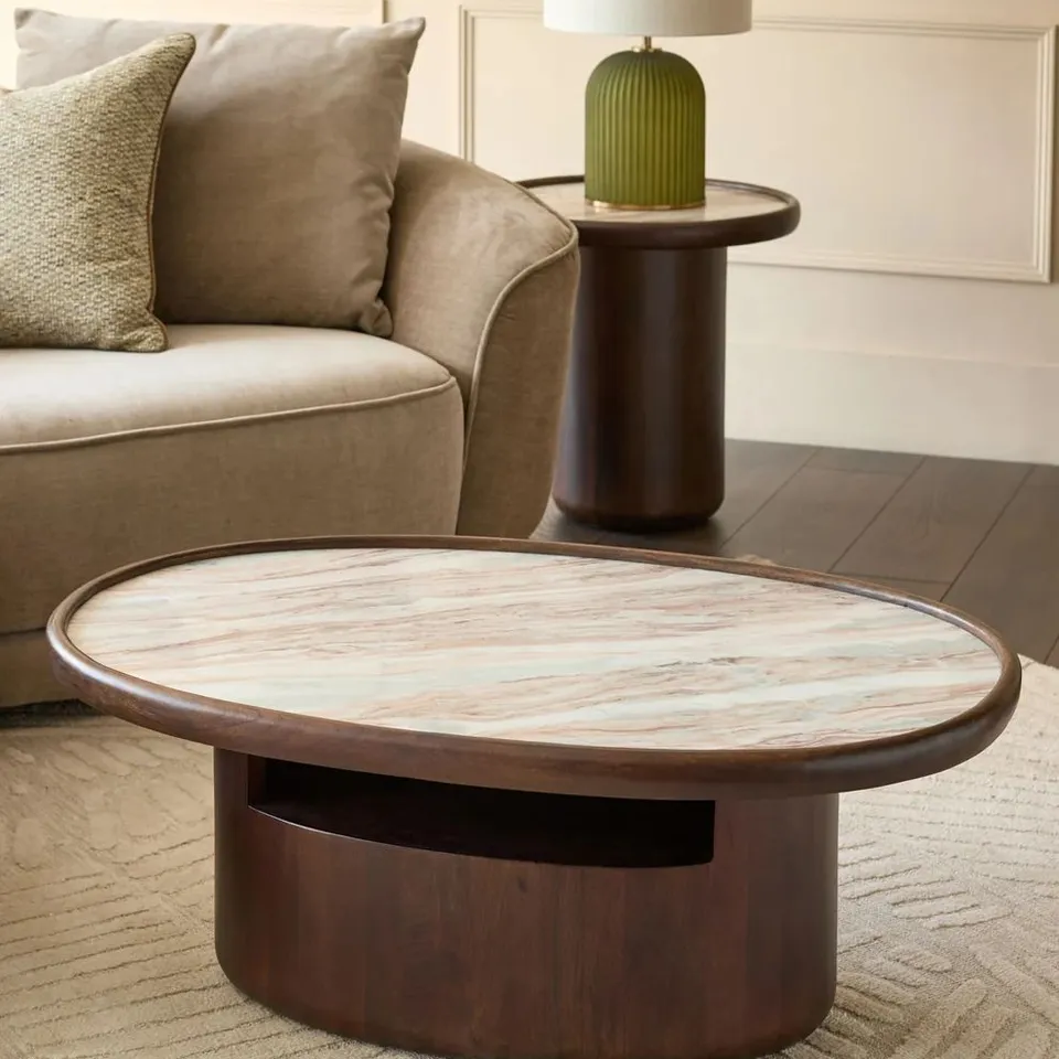 BOXED DANETTI RAYNA TORONTO MARBLE DARK WOOD COFFEE TABLE
