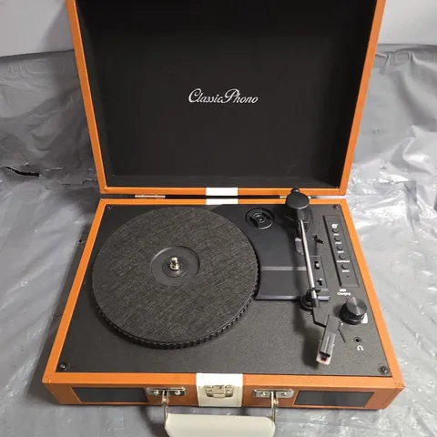 LENCO CLASSIC PHONO TURNTABLE WITH BLUETOOTH RECEPTION, BUILT IN SPEAKERS AND RECHARGEABLE BATTERY