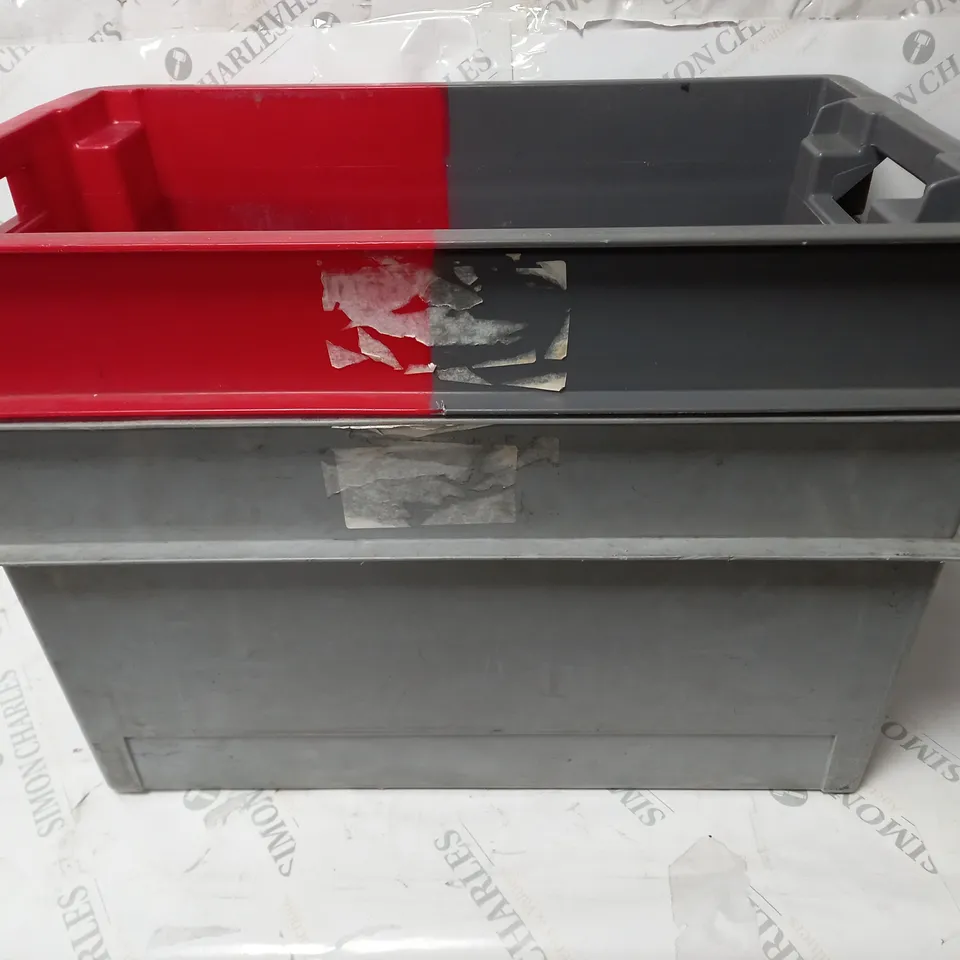 SET OF TWO STACKABLE STORAGE BOXES APPROX 50 X 30 X 33CM EACH