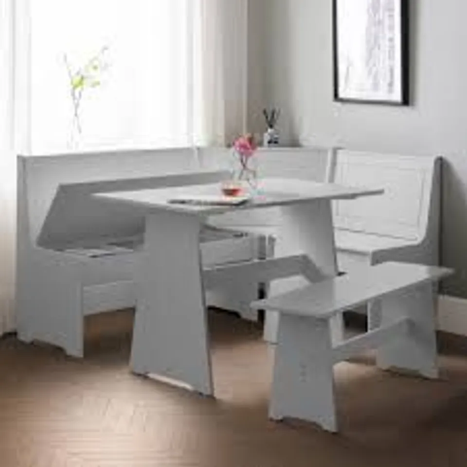 BOXED JULIAN BOWEN NEWPORT CORNER DINING SET WITH STORAGE BENCH - DOVE GREY (2 BOXES)