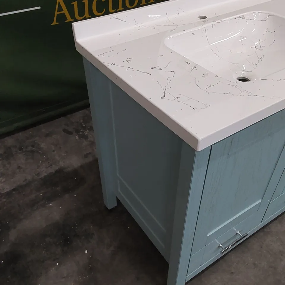 KARDELEN 180cm FREESTANDING DOUBLE BATHROOM VANITY WITH ONE TAP HOLE MARBLE EFFECT BASIN IN SEA GREEN