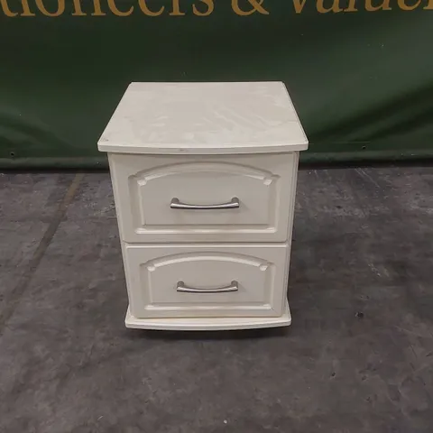 DESIGNER 2 DRAWER WOODEN BEDSIDE TABLE ON WHEELS