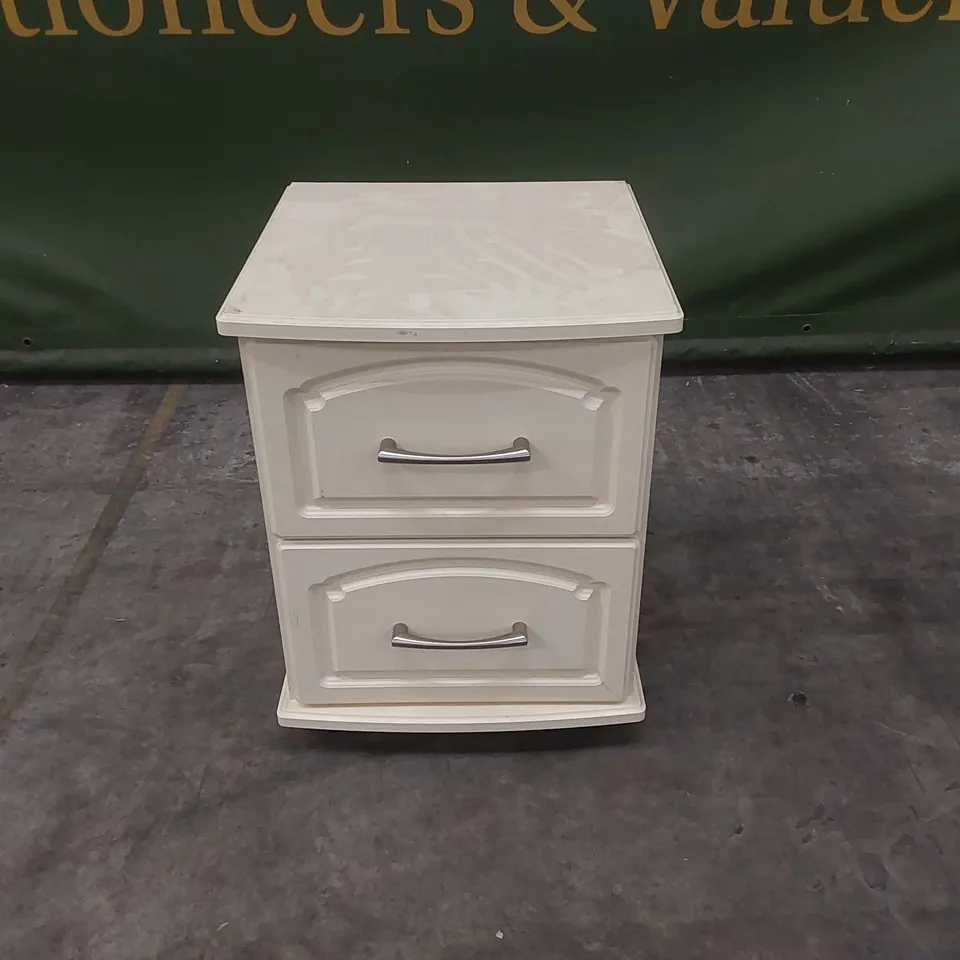 DESIGNER 2 DRAWER WOODEN BEDSIDE TABLE ON WHEELS