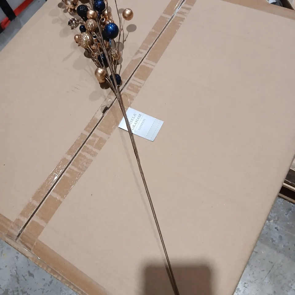 APPROXIMATELY 72 GISELA GRAHAM DECORATIVE METAL BERRY SPRAY BOUQUET – BLUE, GOLD AND CLEAR BEADS