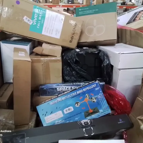 PALLET CONTAINING VARIOUS ASSORTED ITEMS TO INCLUDE: PC GAMING MAT, BIRD REPELLENT, FOOT MASSAGER, VIVE FALL MAT, FOLDING WAGON TROLLEY   AND LOTS MORE UNMARKED BOXED ITEMS 