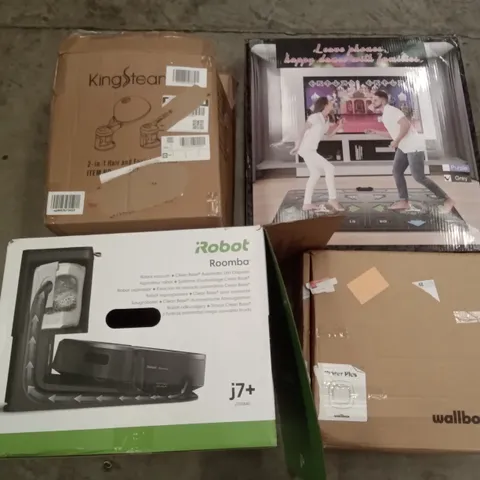 PALLET OF ASSORTED ITEMS INCLUDING IROBOT ROOMBA, PULSAR PLUS WALLBOX, DANCE MAT GAME, KINGSTEAM 2IN1 HAIR AND FACIAL STEAMER, VINTAGE TURNTABLE, SUBMERSIBLE LED LIGHT