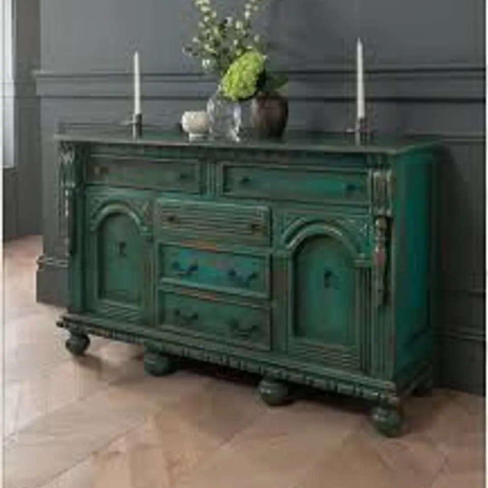 BRAND NEW BOXED HOMESDIRECT365 GREEN ANTIQUE FRENCH STYLE SIDEBOARD