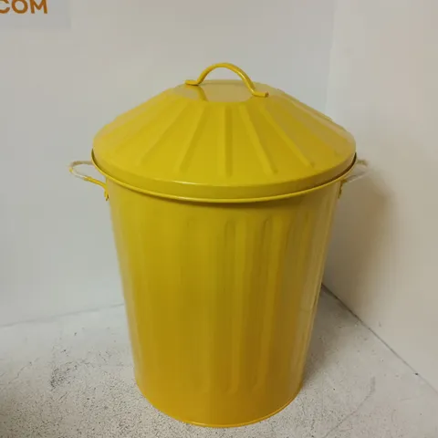 YELLOW METAL WASTE BIN WITH LID