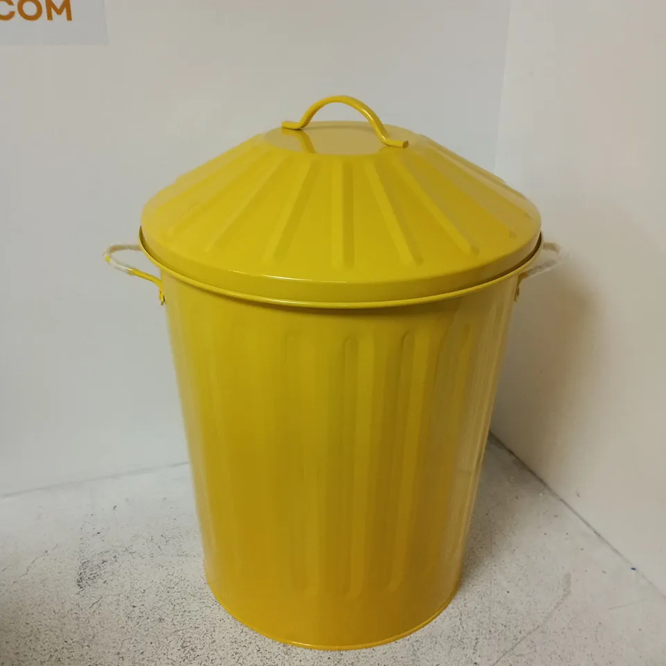 YELLOW METAL WASTE BIN WITH LID