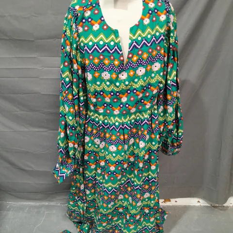 JOANIE DAWN PORTER PATTERNED DRESS IN GREEN - UK 16