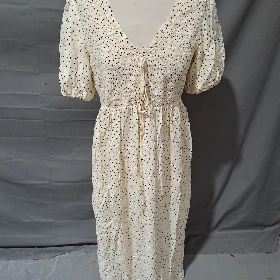 NOBODY'S CHILD LEIZA MIDI DRES IN CREAM/BLACK POLKA SIZE 10