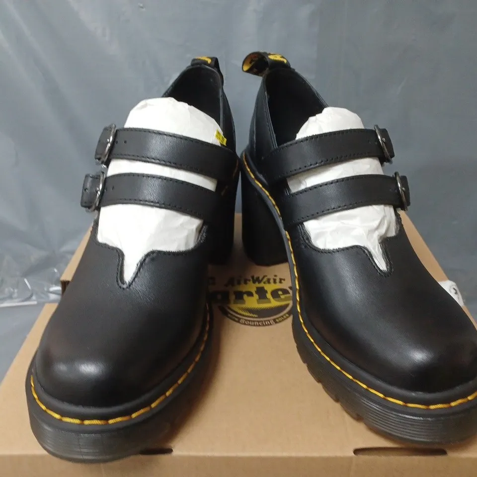 BOXED PAIR OF DR MARTENS EVIEE HEELED SHOES IN IN BLACK - UK 6.5