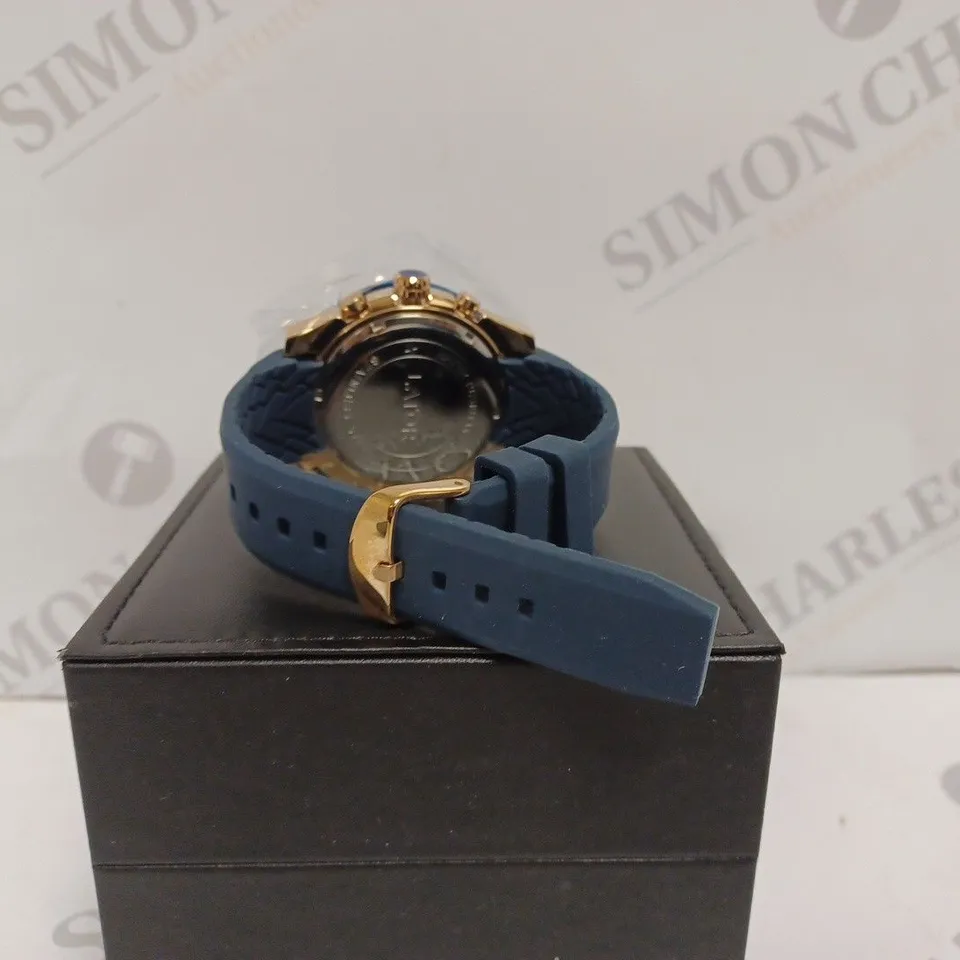 LATOR CALIBRE L2842 MENS CHRONOGRAPH WATCH - STAINLESS STEEL CASE - RUBBER STRAP - DISPLAY BOX 