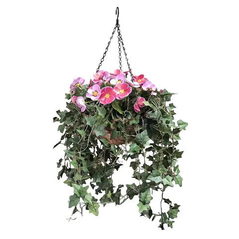 GARDEN REFLECTIONS PRE-LIT FAUX FLORAL &TRAILING IVY HANGING BASKET
