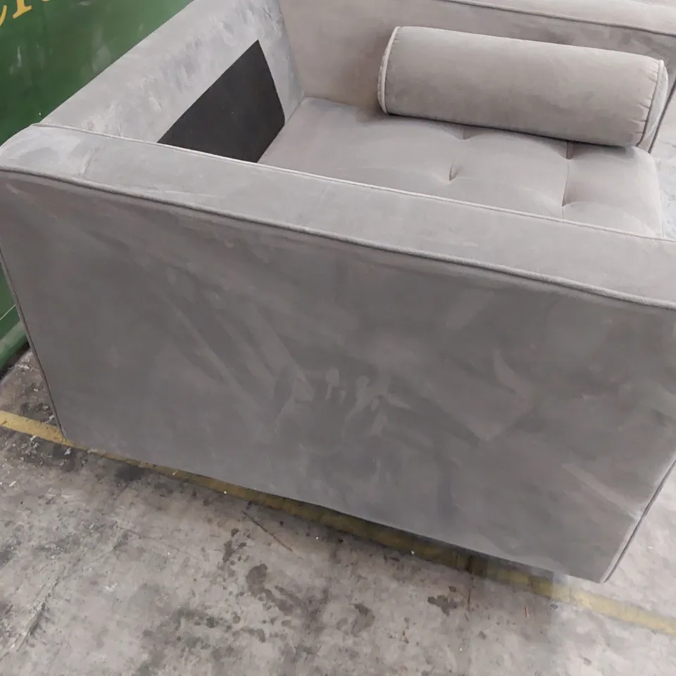 DESIGNER EASY CHAIR GREY PLUSH FABRIC 