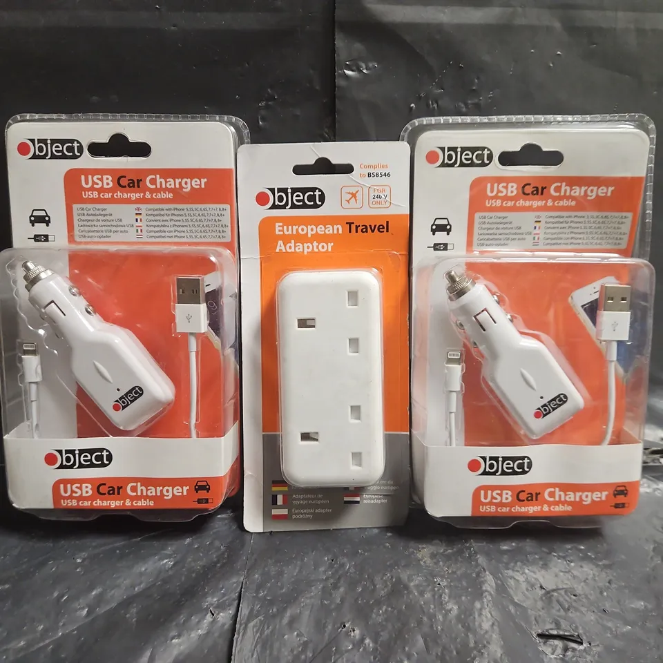 BOX OF APPROXIMATELY 30 HOUSEHOLD ELECTRICAL ITEMS TO INCLUDE USB CAR CHARGER, EUROPEAN TRAVEL ADAPTER, ETC