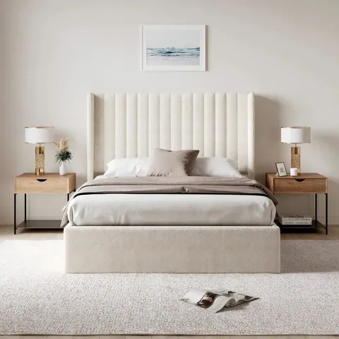 BOXED ADAHA UPHOLSTERED STORAGE BED - DOUBLE, WHITE (1 BOX)