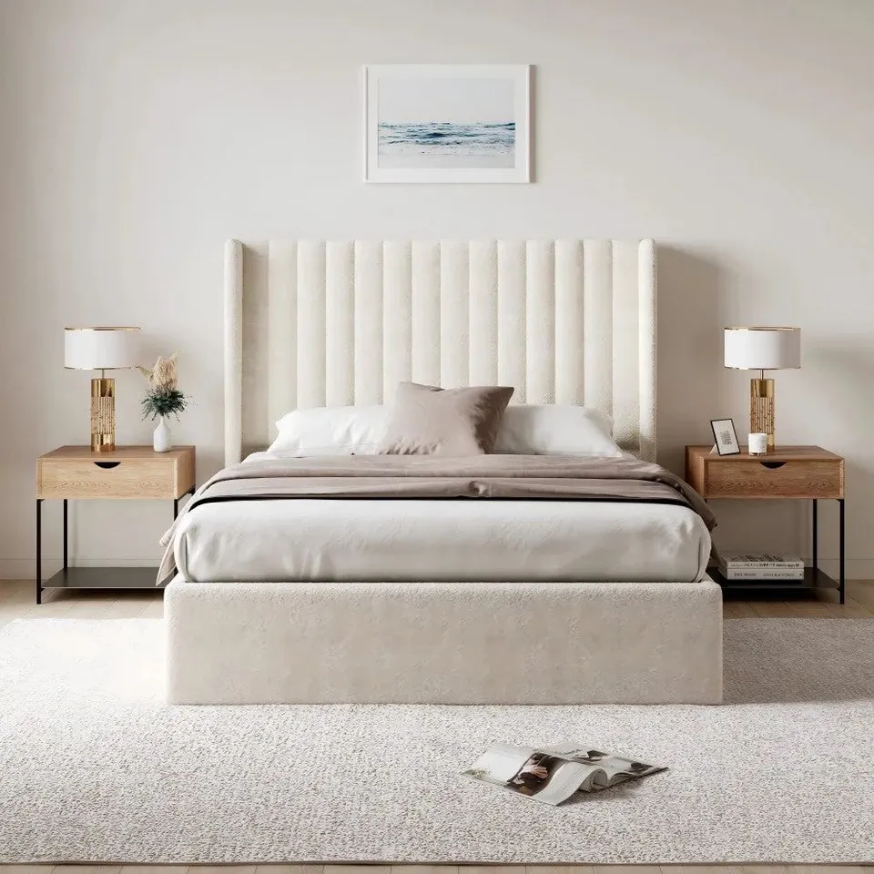 BOXED ADAHA UPHOLSTERED STORAGE BED - DOUBLE, WHITE (1 BOX)