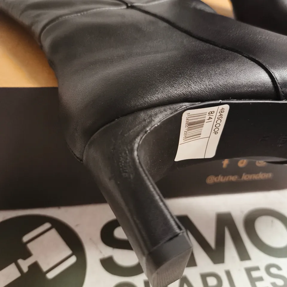 DUNE LONDON BLACK LEATHER KNEE-HIGH BOOTS – BOXED, UK 8