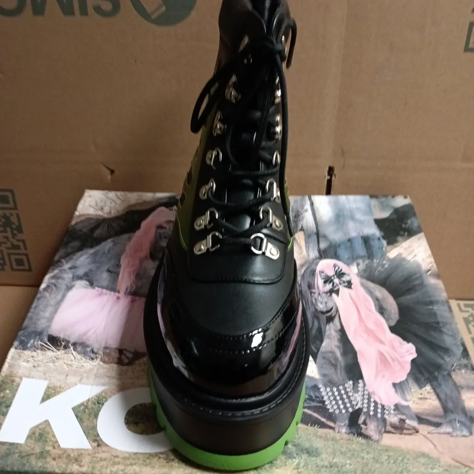 BOXED PAIR OF KOI CHA CHA CHA HOLOGRAM BOOTS - SIZE 5