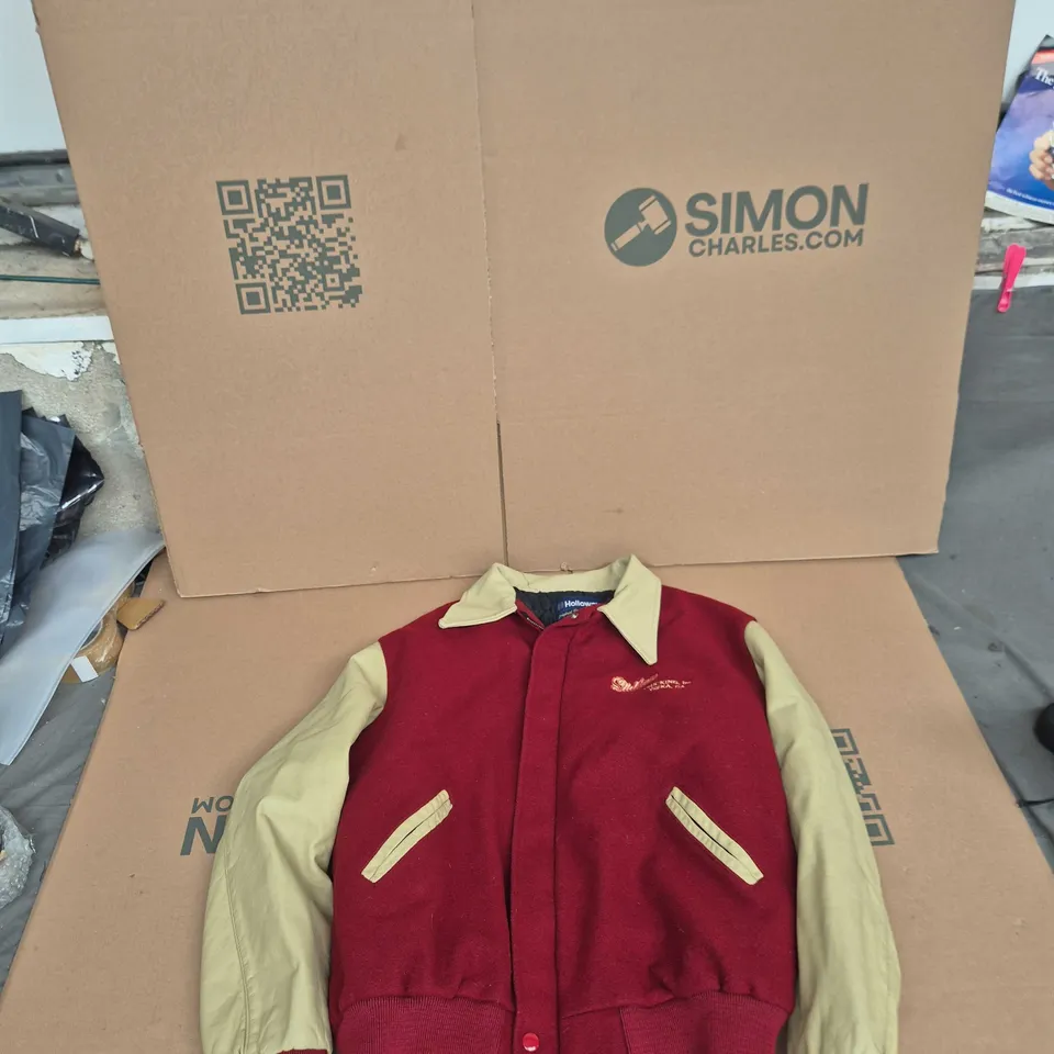 HOLLOWAY ORIGINAL COLLEGE JACKET – BURGUNDY BODY WITH CREAM SLEEVES, UK L