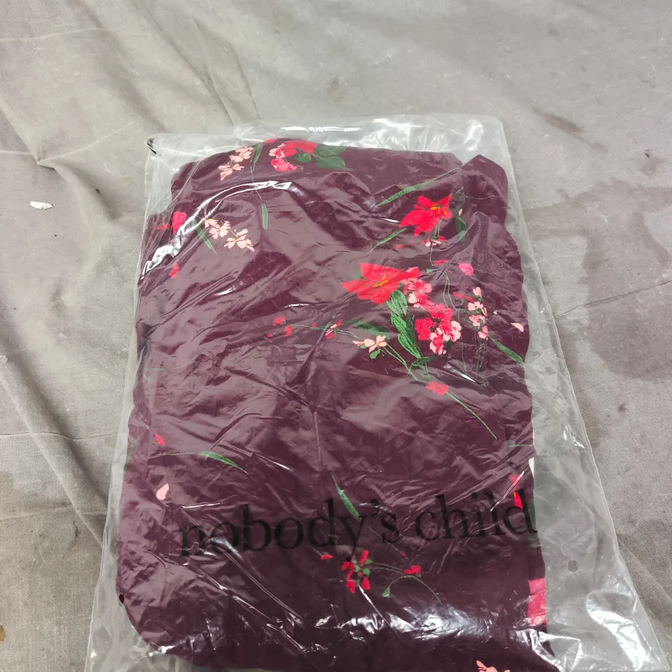 BAGGED NOBODYS CHILD MILA MIDI DRESS HALLIE FLORAL – BURGUNDY – UK 10 (EU 38)