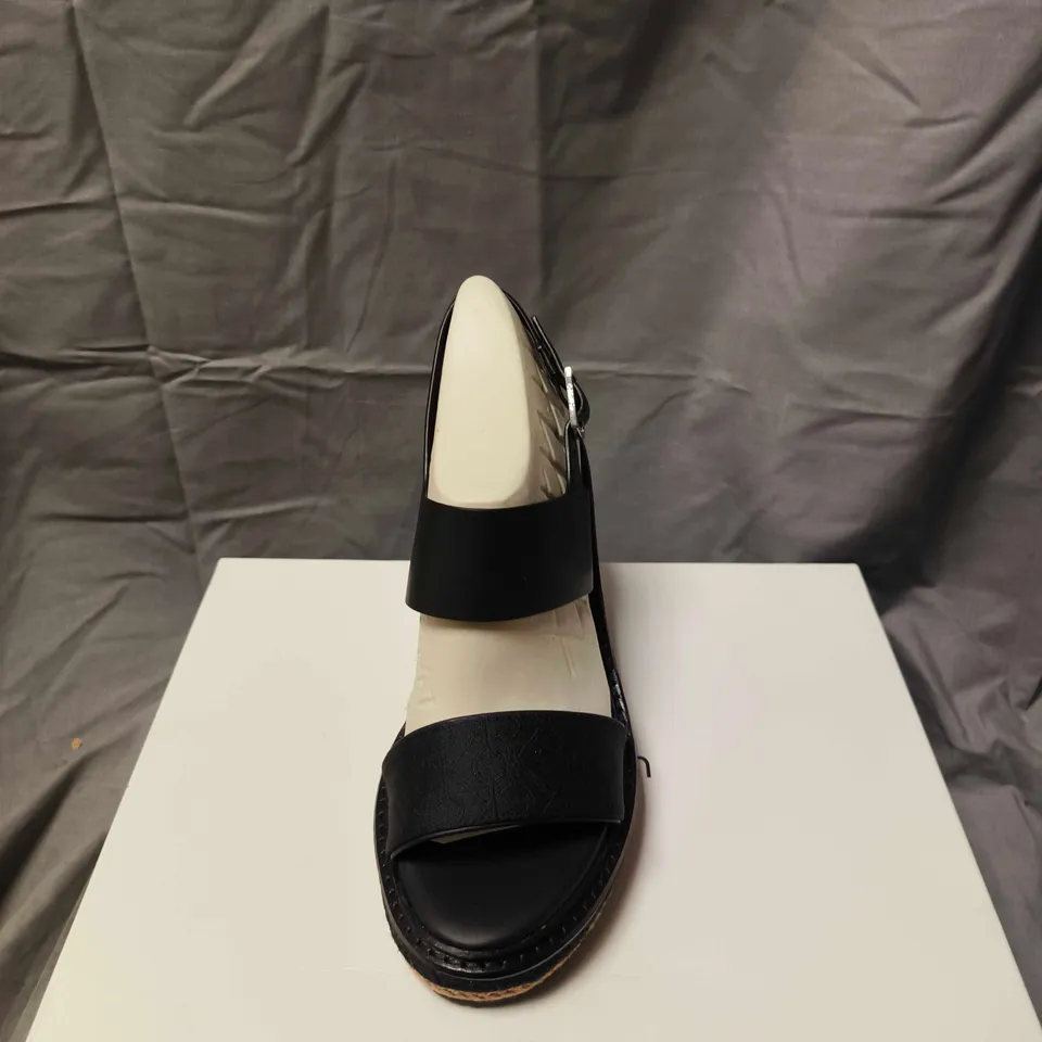 BOXED PAIR OF CALVIN KLEIN BLACK LEATHER WEDGE SANDALS – WOMEN'S SIZE 6 