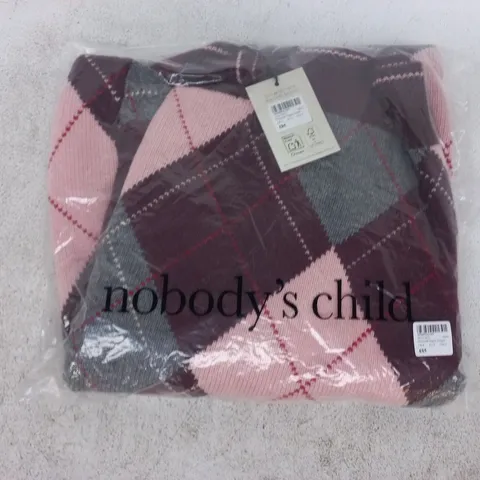 BAGGED NOBODY'S CHILD OVERSIZED ARGYLE JUMPER IN MULTI SIZE UK SMALL
